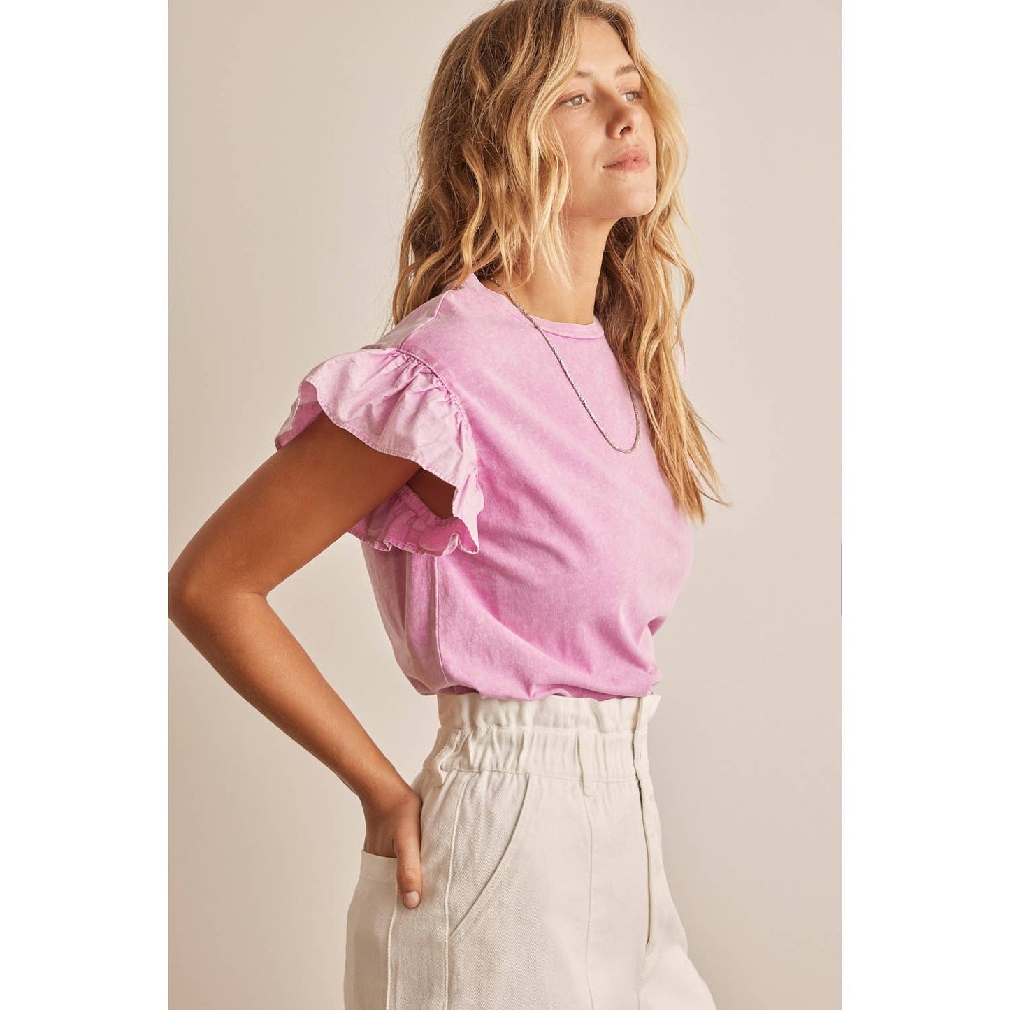 blush mineral wash ruffle tee