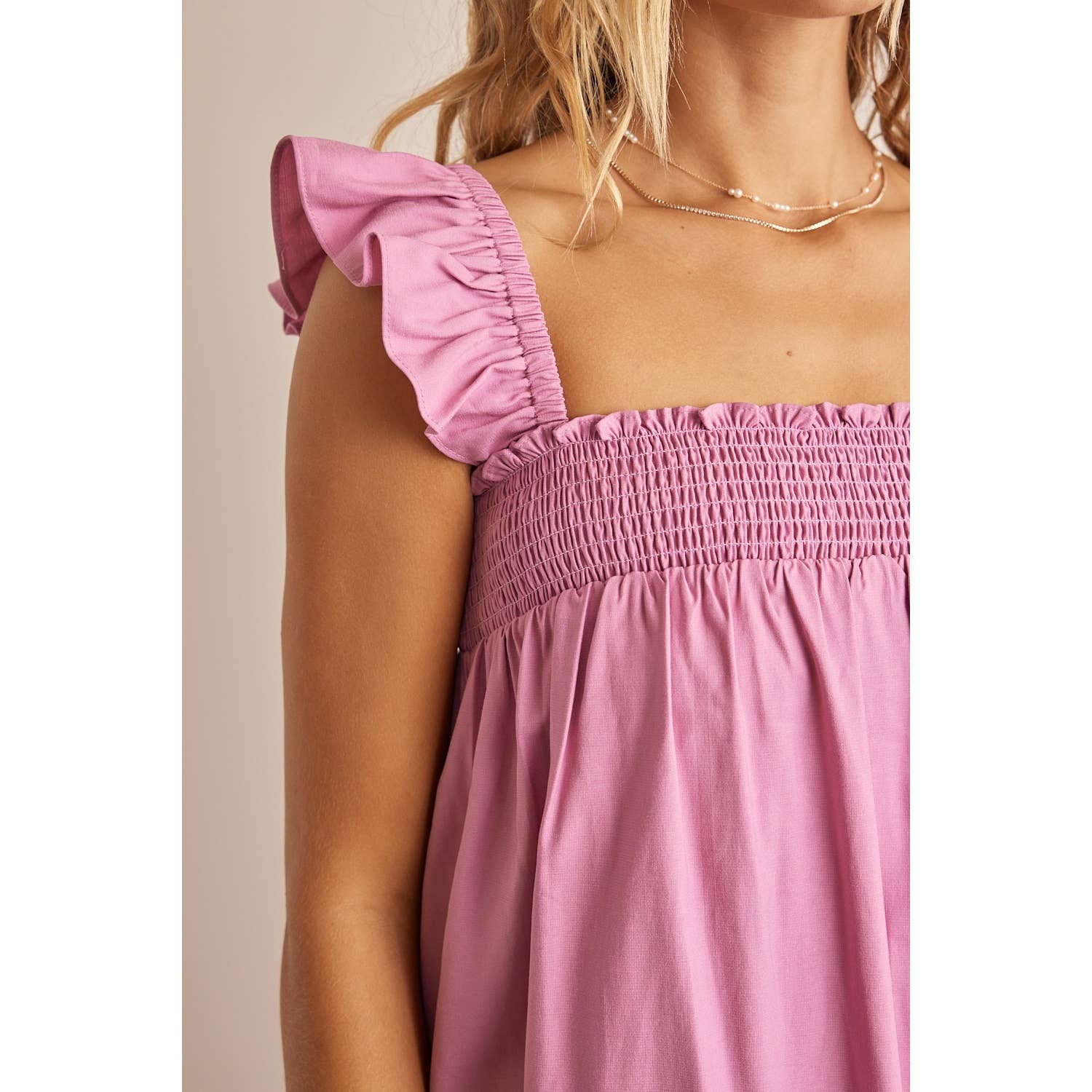 blush smock ruffle sleeve maxi