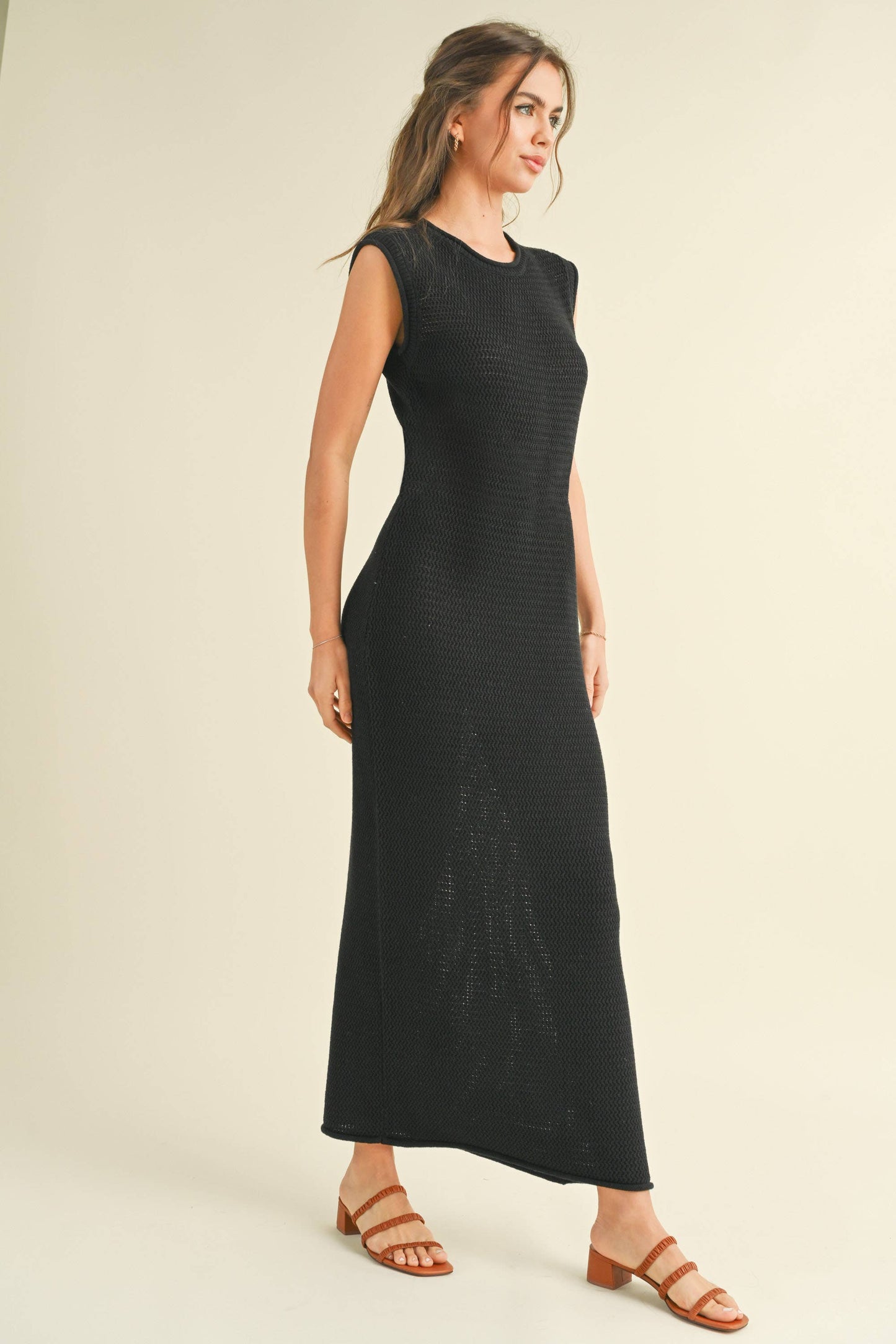 black crochet maxi dress