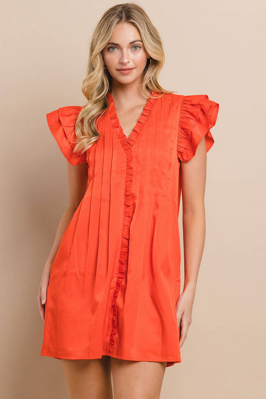 red ruffle shift dress