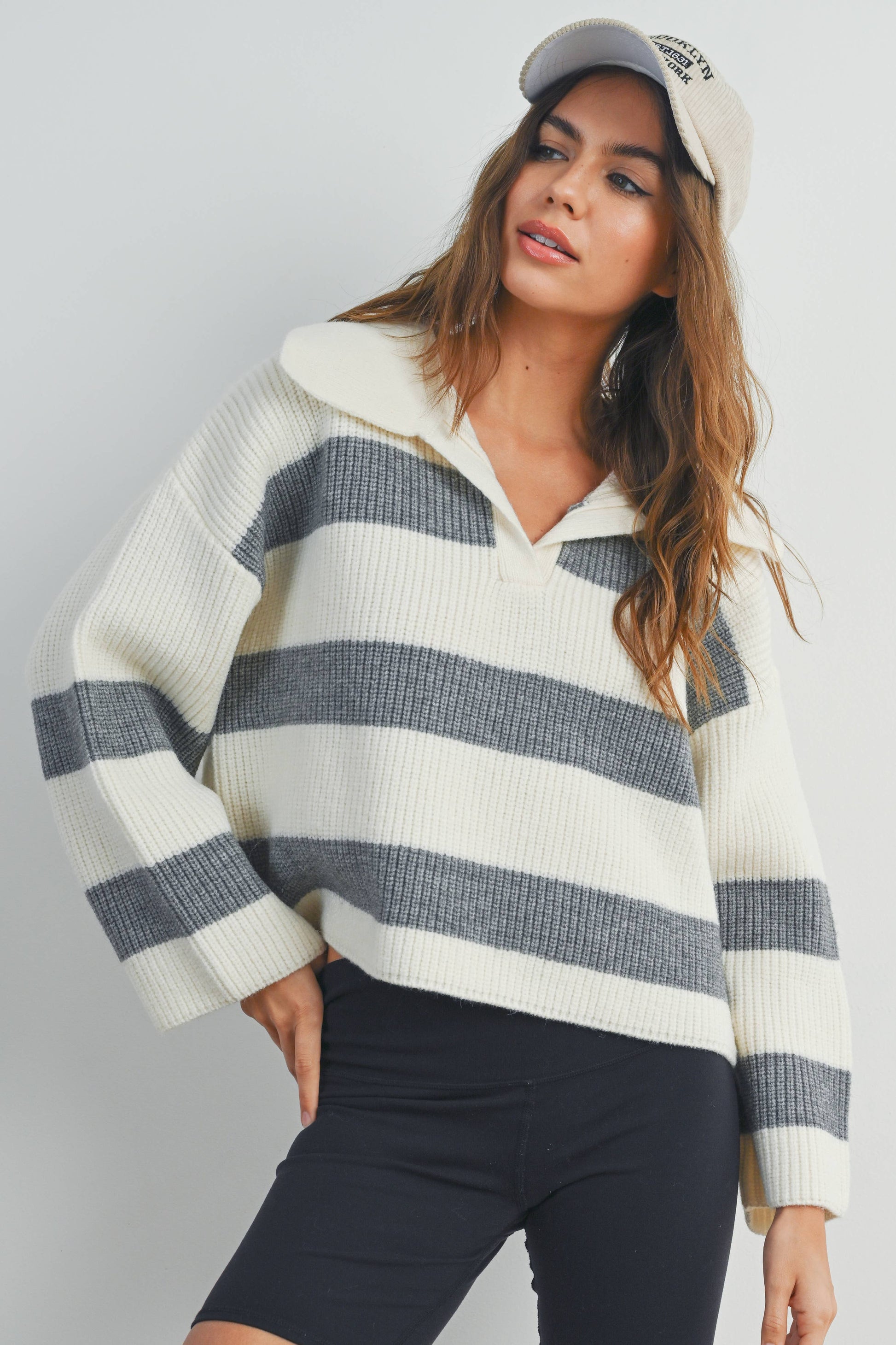 striped polo sweater