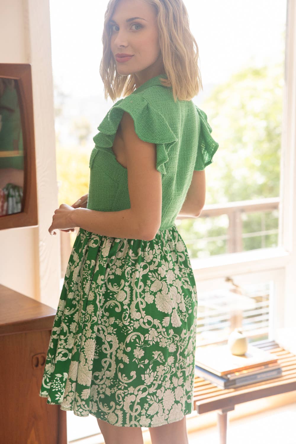 Floral and Tweed Collared Dress