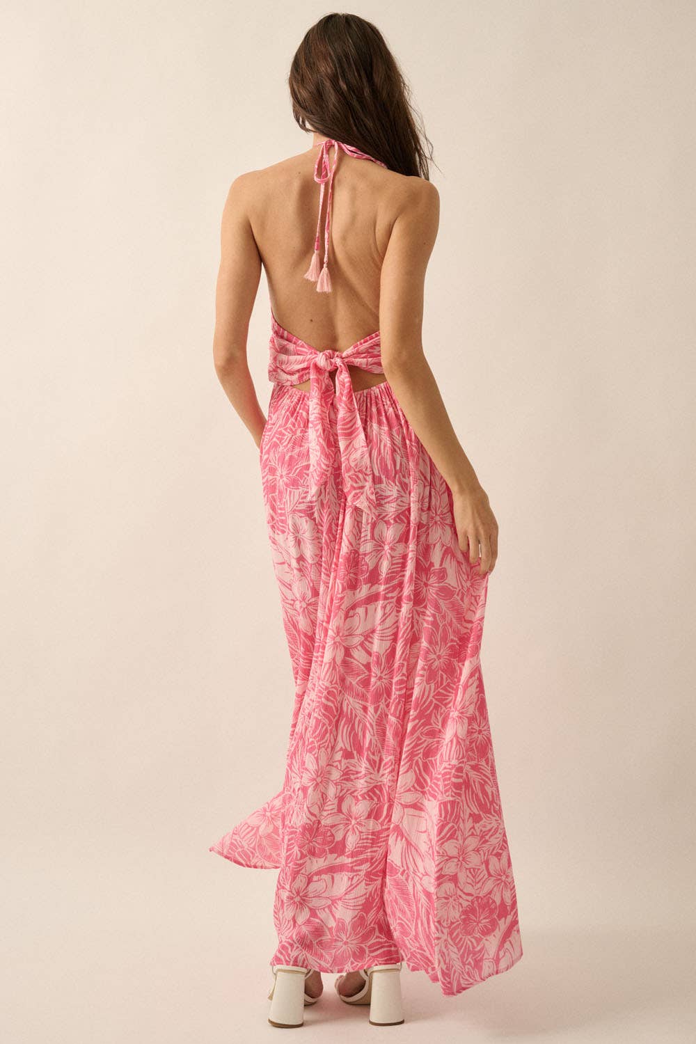 open back halter maxi dress