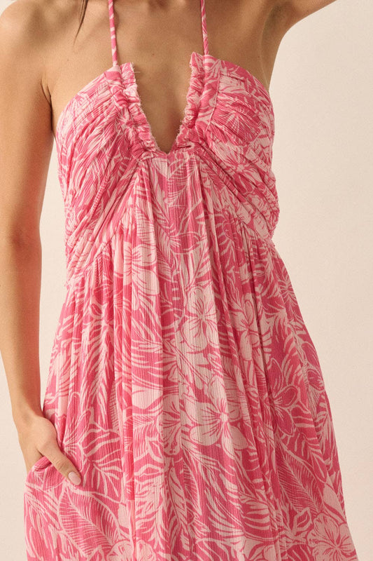 hawaiian flower maxi dress pink