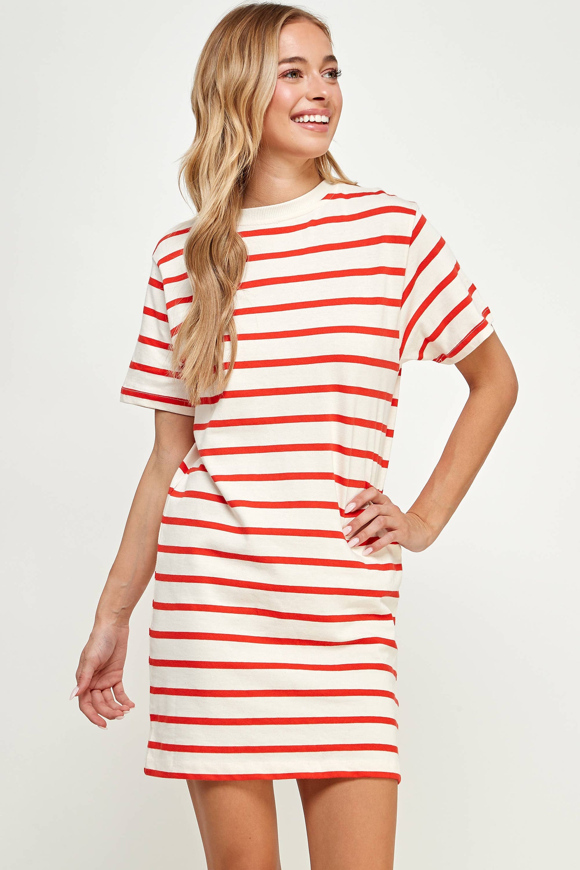 red and white striped mini dress