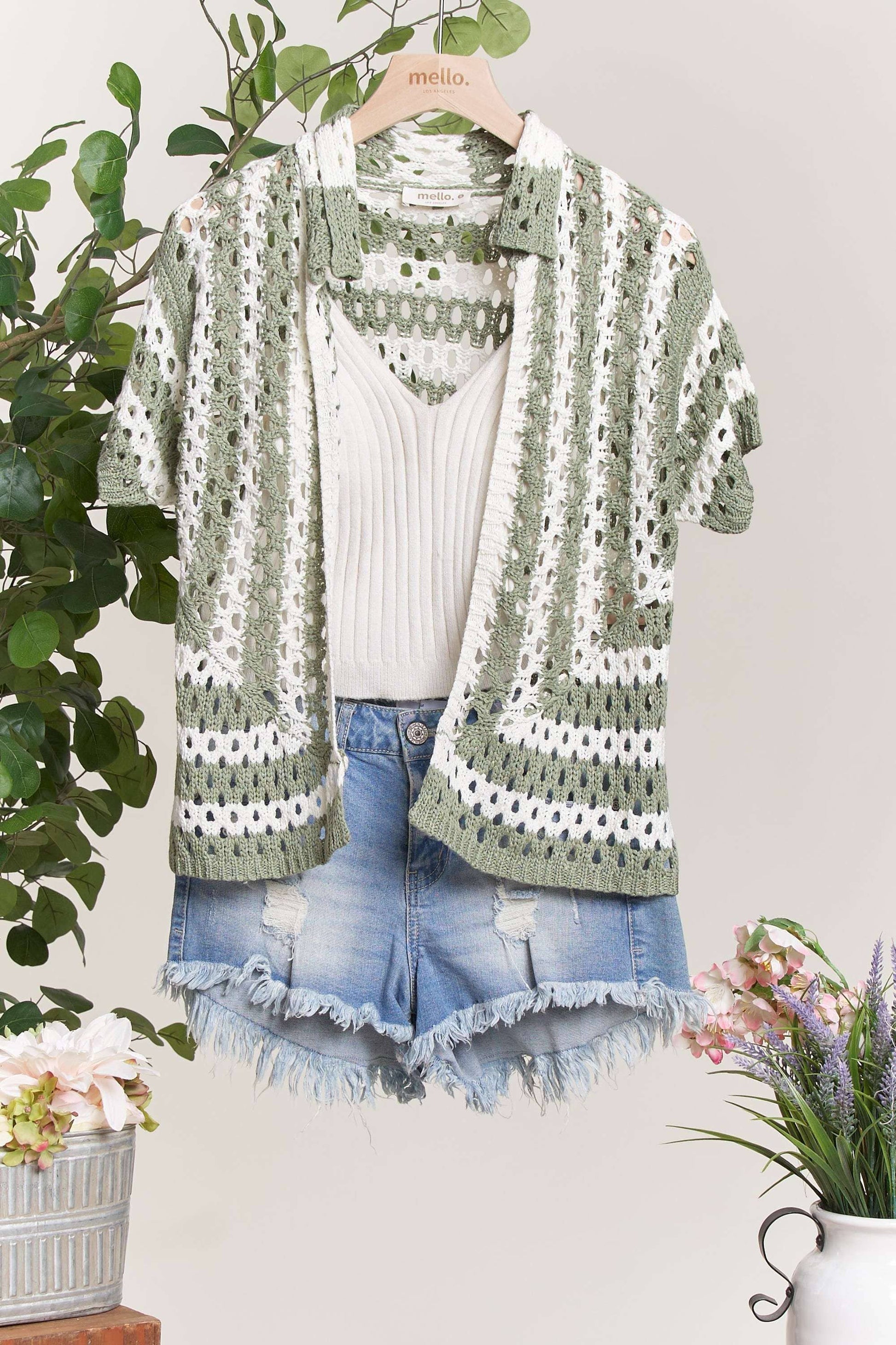 striped short sleeve summer cardigan