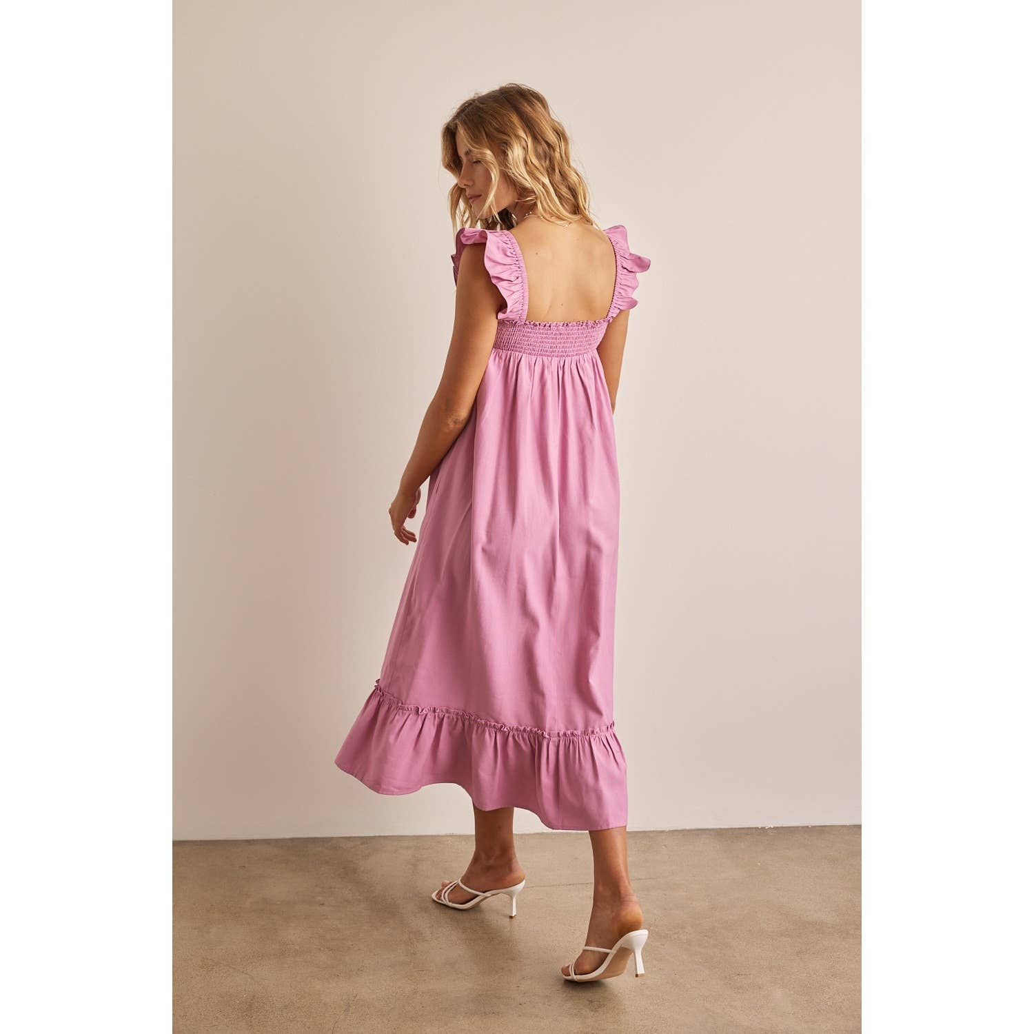 blush ruffle sleeve maxi