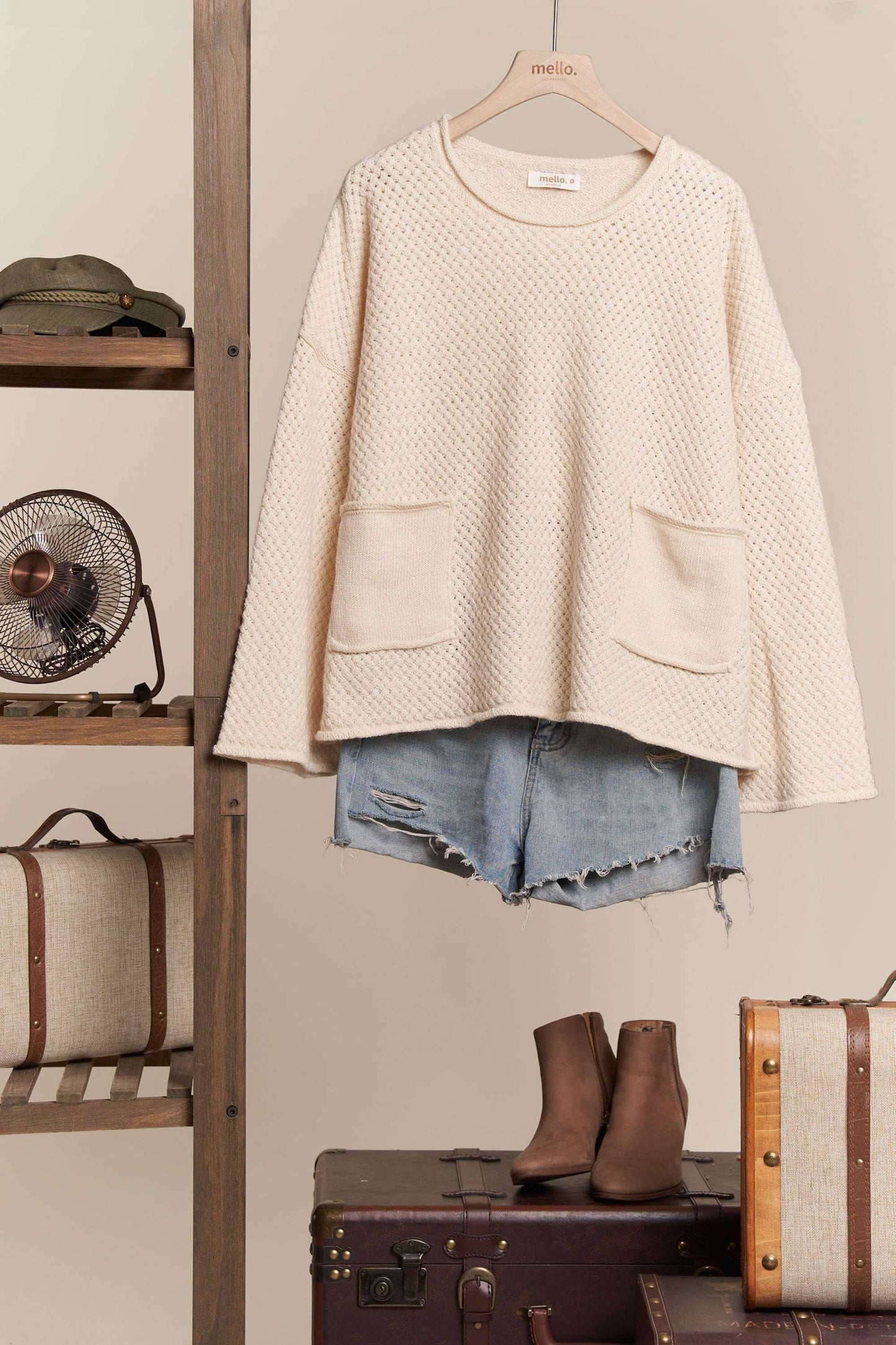 Isla Wide Neck Knit Cream Sweater