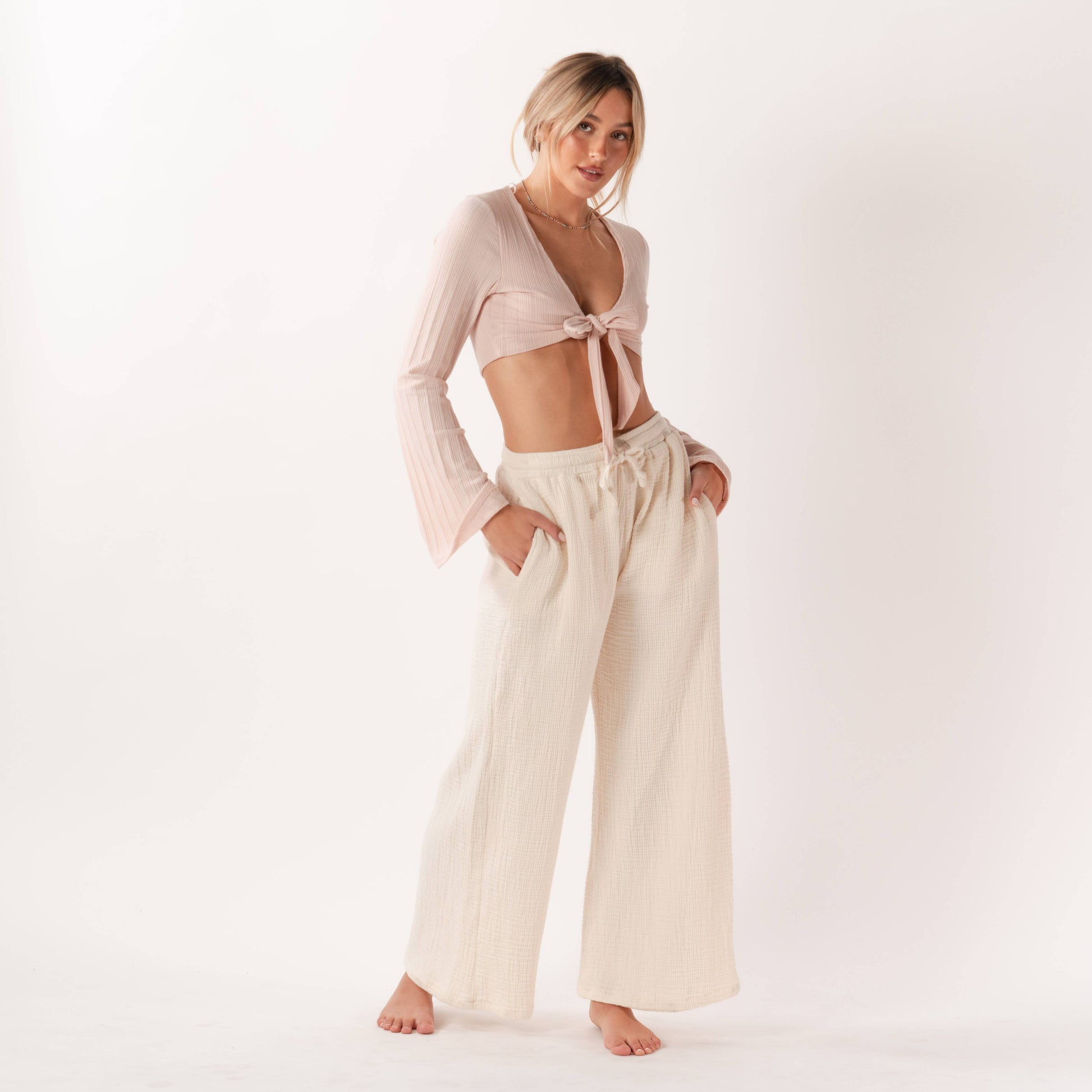 white linen beach pants