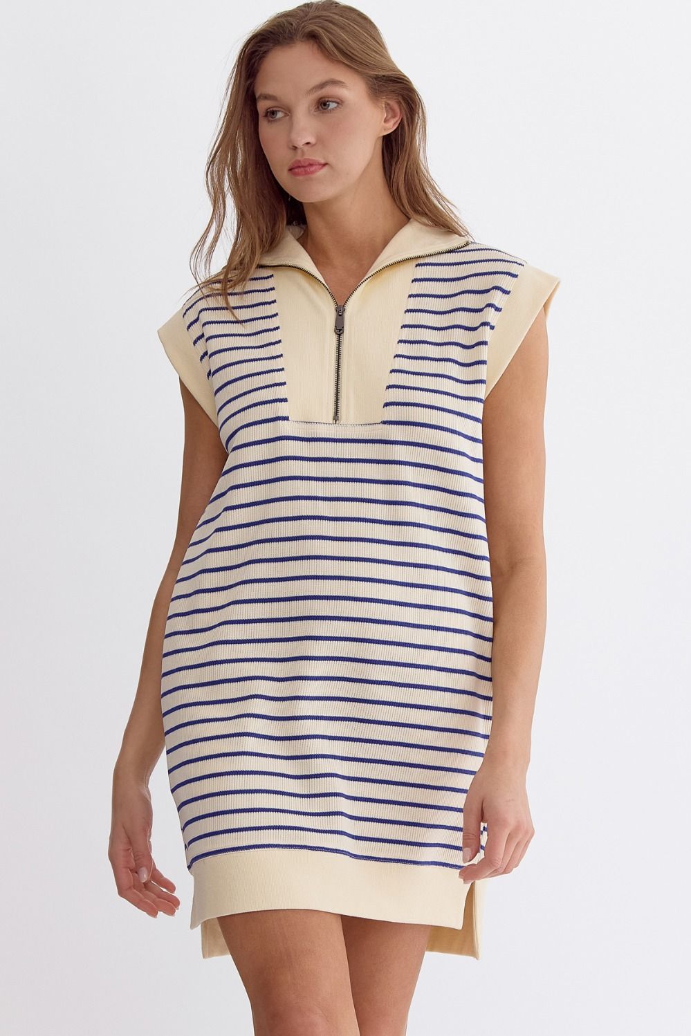 varley striped half zip dress