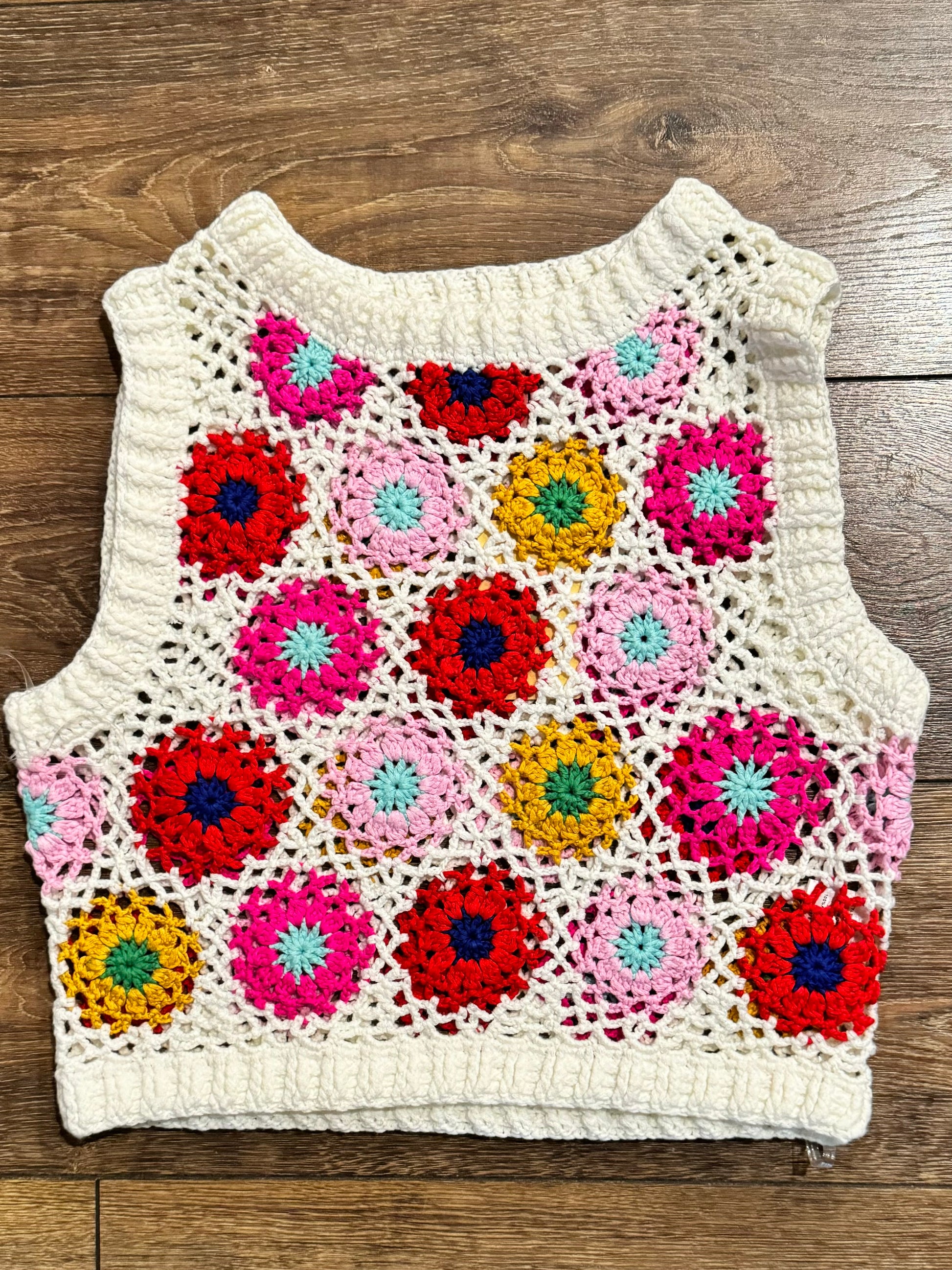 floral crochet vest