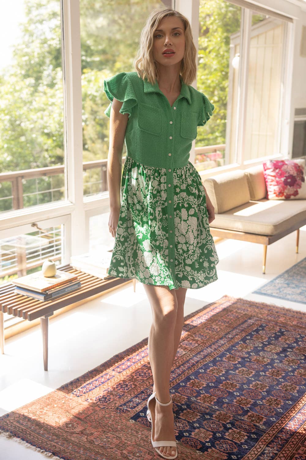 Floral and Tweed Collared Dress