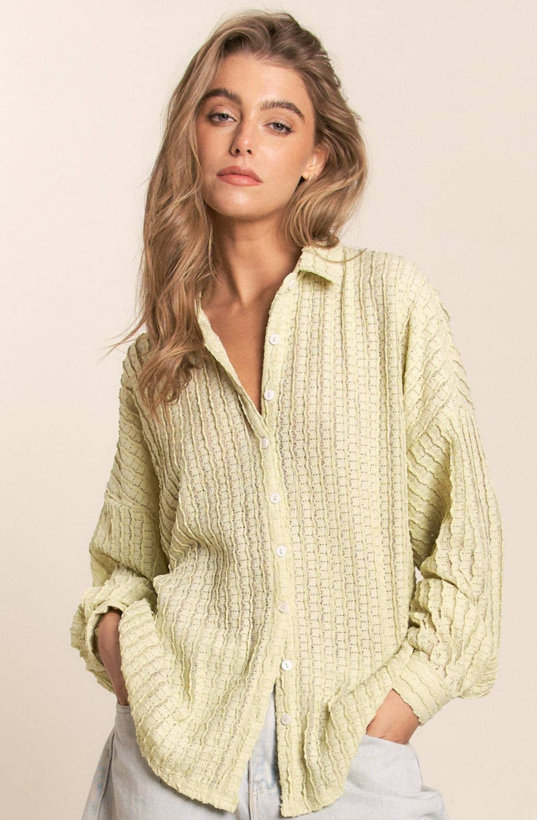 lime textured summer blouse