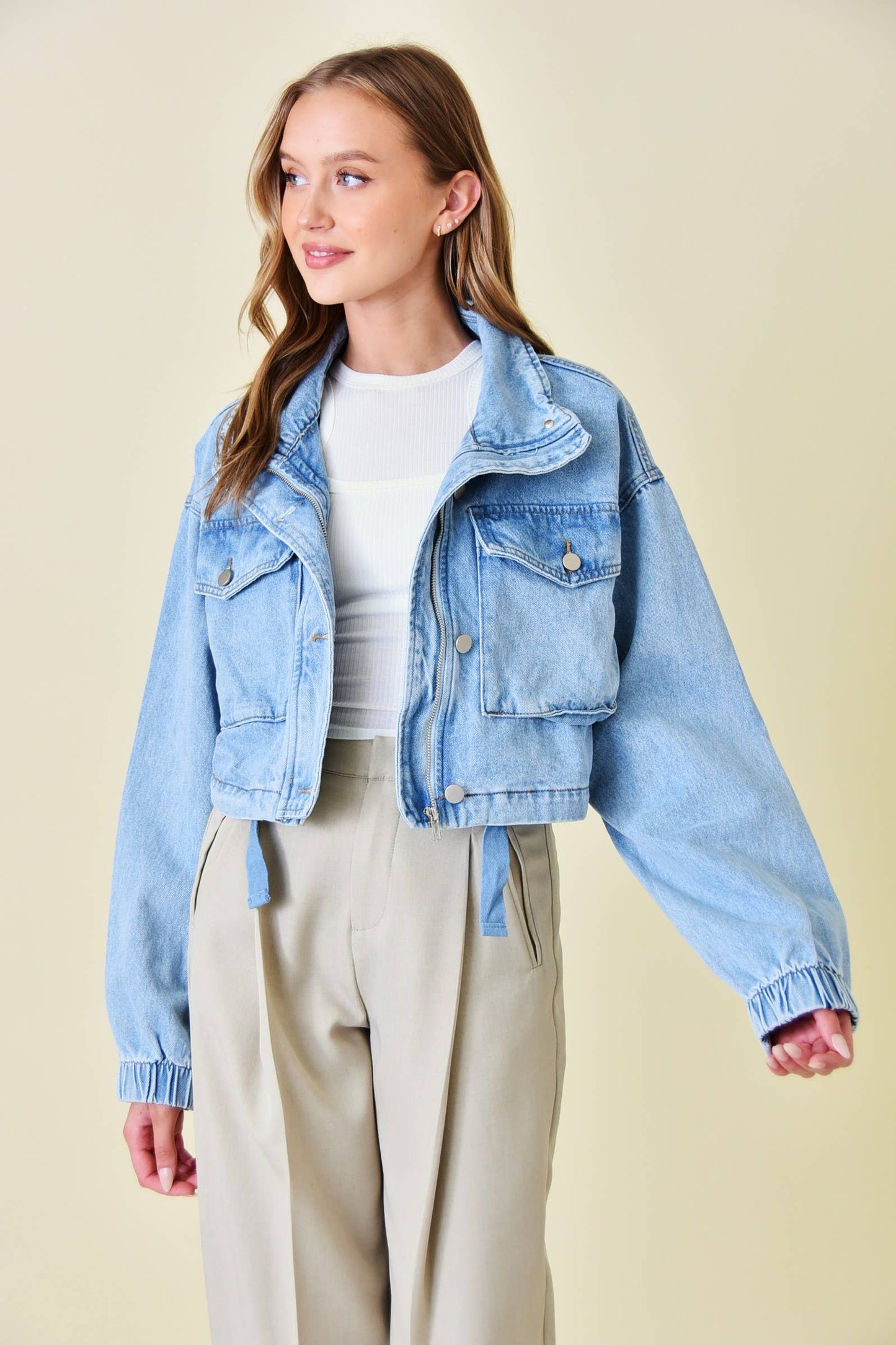 Cropped Utility Denim Jacket