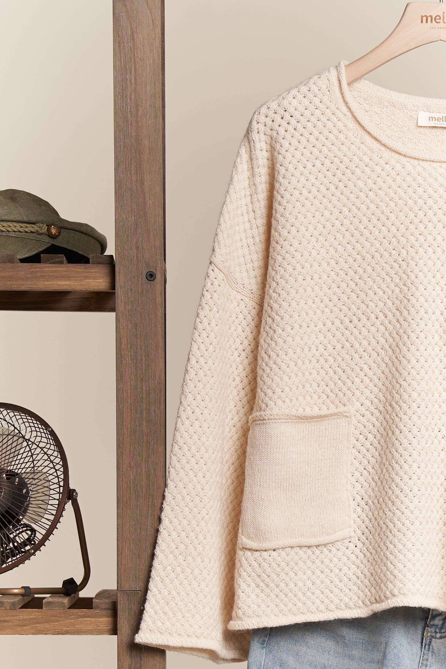 Isla Wide Neck Knit Cream Sweater