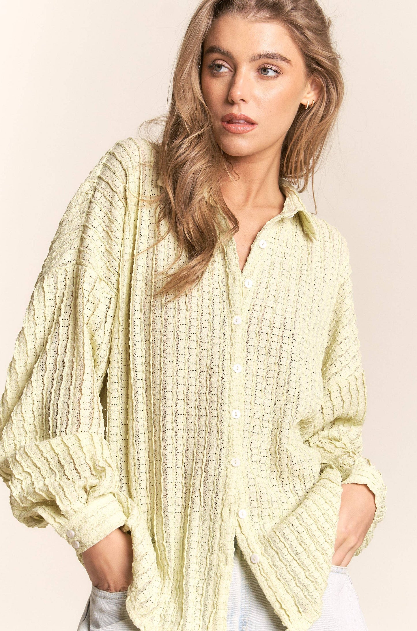 lime textured summer blouse