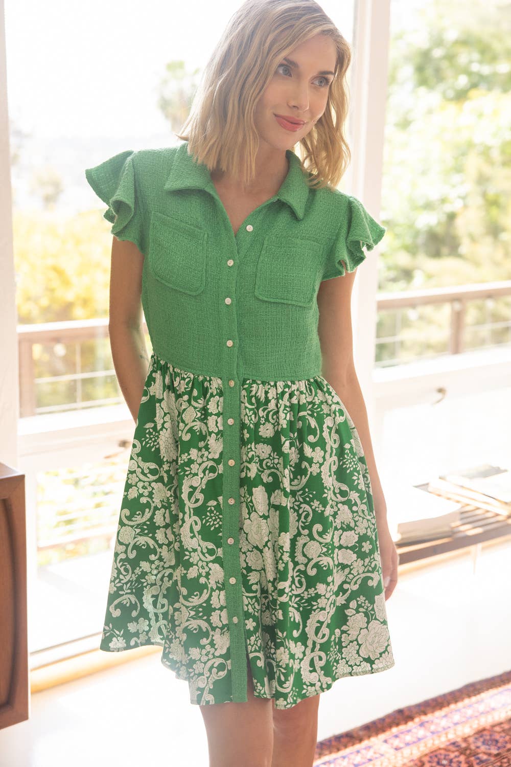 Floral and Tweed Collared Dress