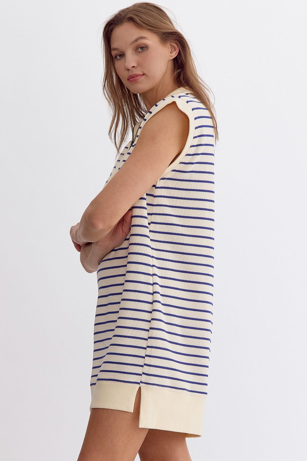 varley striped half zip dress