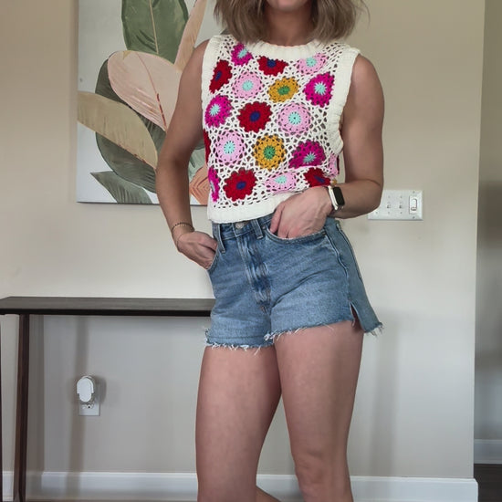 floral crochet vest