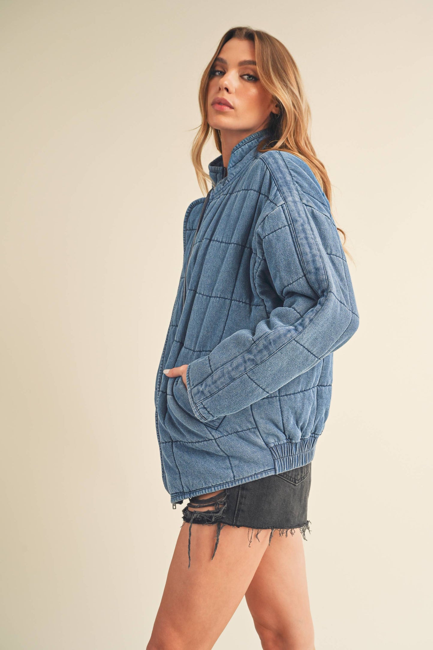 dolman quilted denim jacket