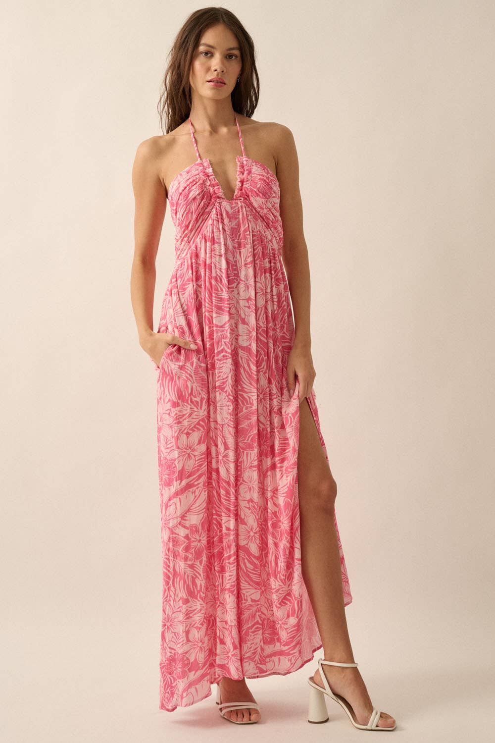 hawaiian flower maxi dress pink