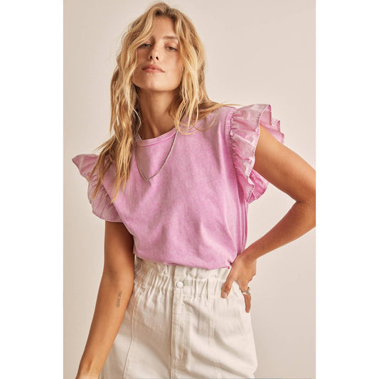 blush ruffle sleeve mineral tee