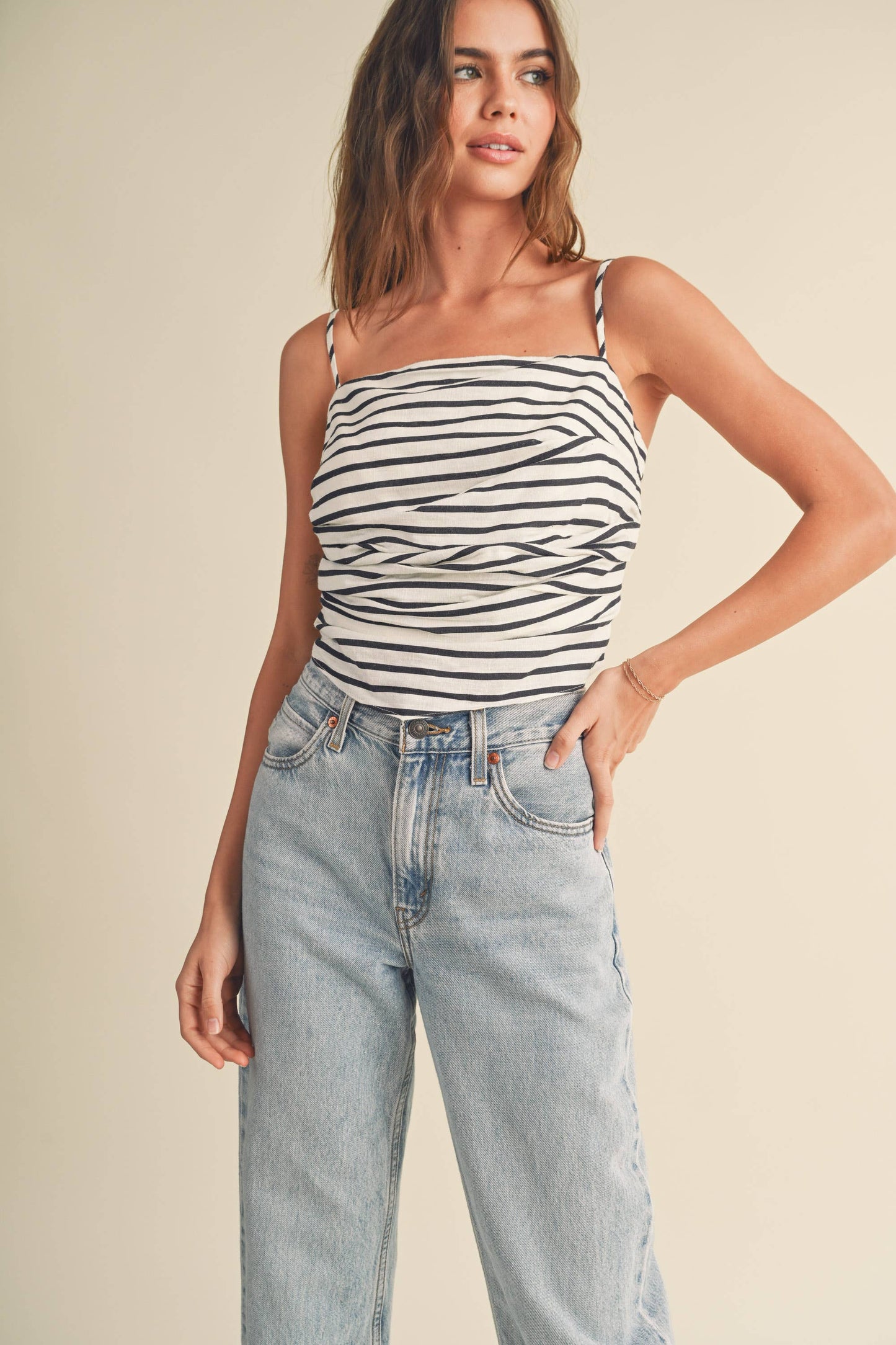 linen striped tie back tank