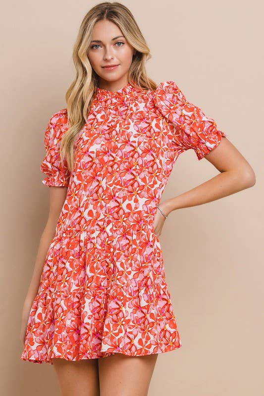 puff sleeve floral mini dress