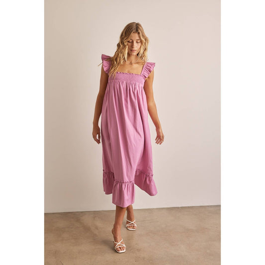 blush ruffle sleeve maxi